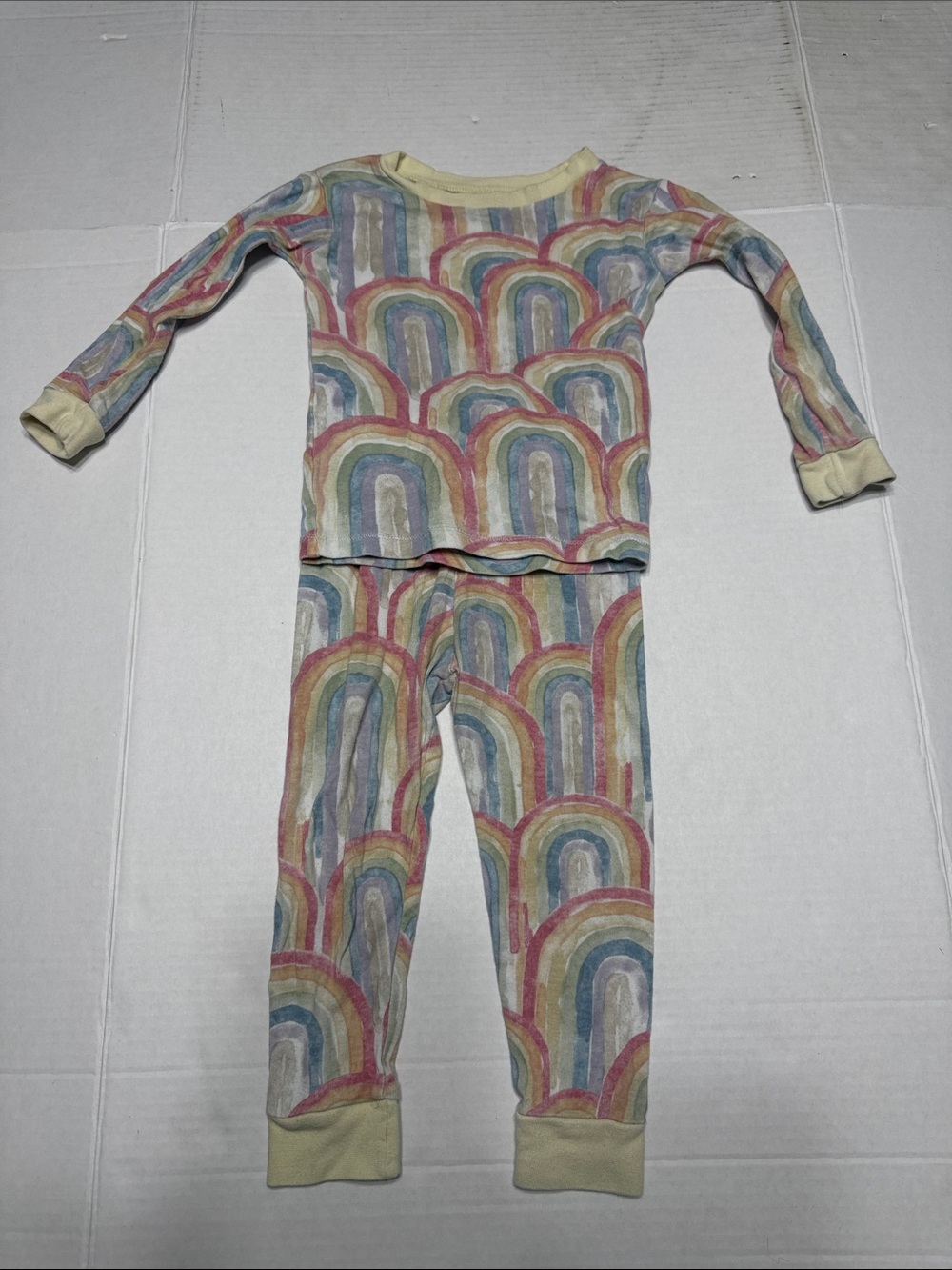 Kids Cream Rainbow Arch Two-Piece Pajama Set